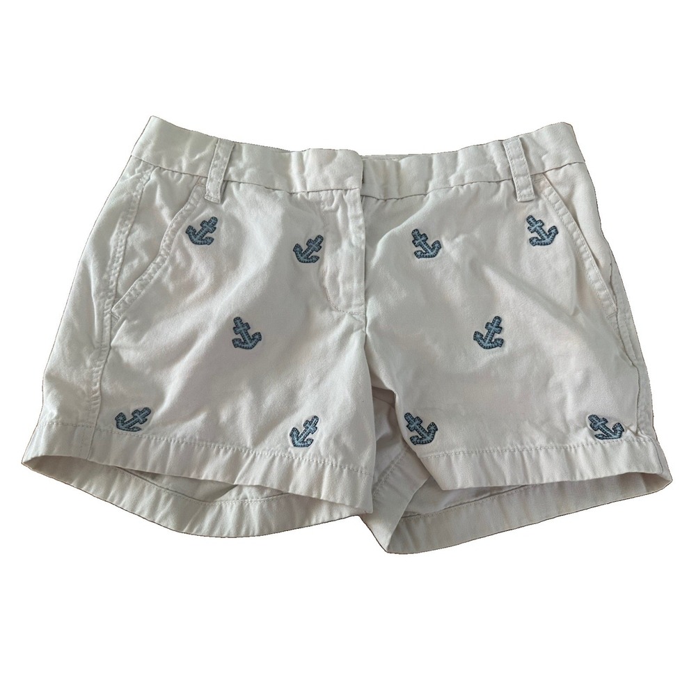 J.Crew Women's Embroidered preppyAnchor Chino Shorts Khaki Size 4